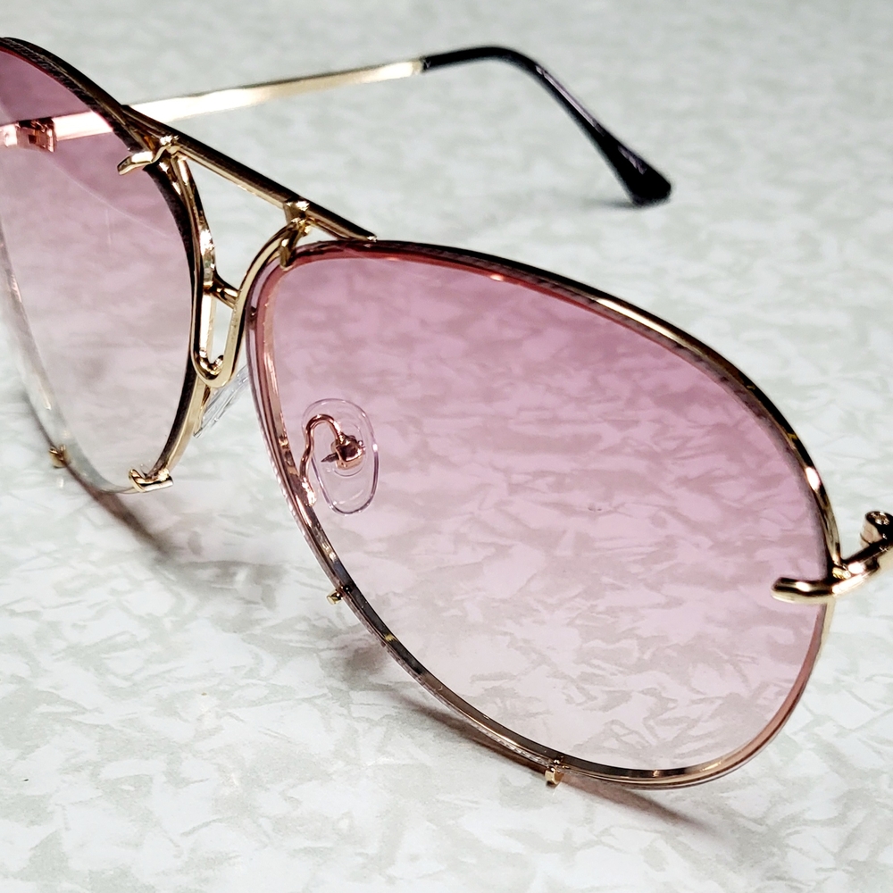 Gold Aviator Sunglasses with Pink Lenses - Picture 3 of 5
